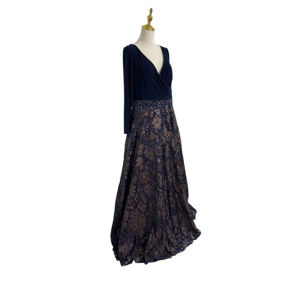 Mac Duggal 67241 Midnight Blue Long Sleeve Sequins Gown Size 14W $698 - Picture 5 of 9